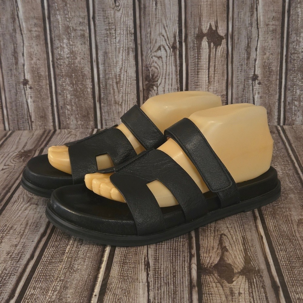 Sz 39 / 9 Womens Bibi Lou H-Strap Black Leather Slide Sandals Excellent